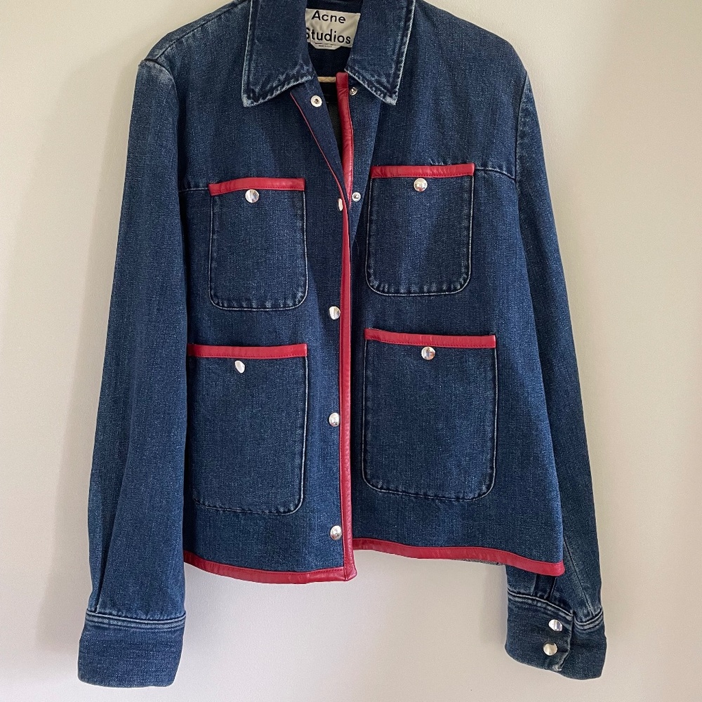 ACNE STUDIOS DENIM JACKET WITH RED LEATHER TRIM - Picture 2 of 5